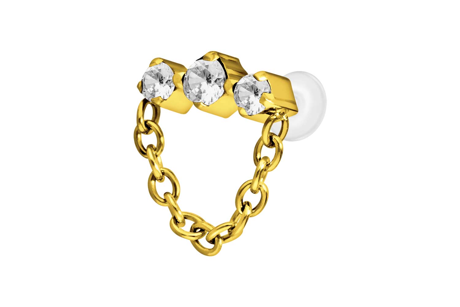 PTFE Labret Piercing mit Innengewinde + Titan-Aufsatz 3 EINGEFASSTE KRISTALLE + KETTE